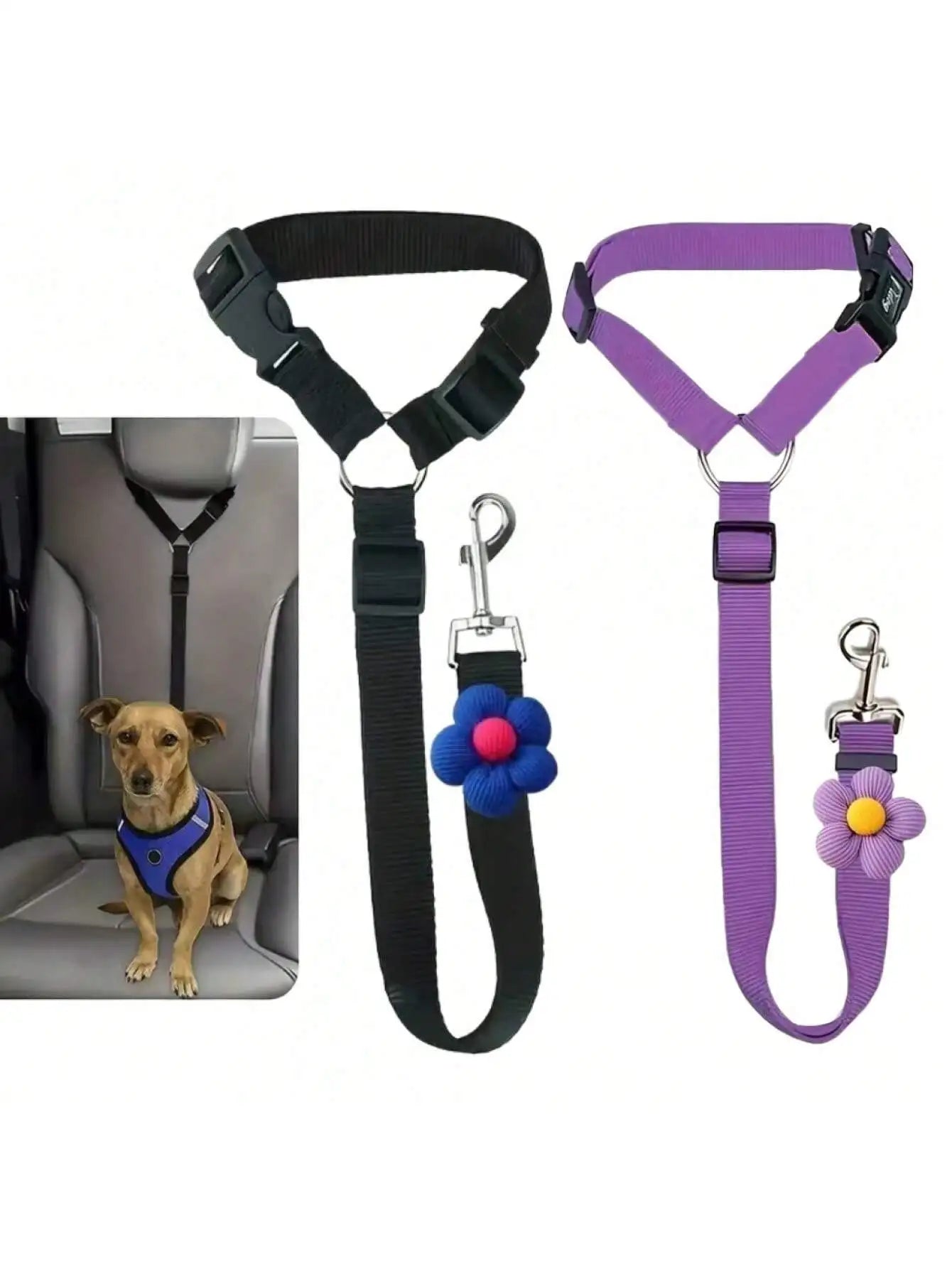2-in-1 Pet Car Seat Belt & Leash – Adjustable Nylon Dog Harness