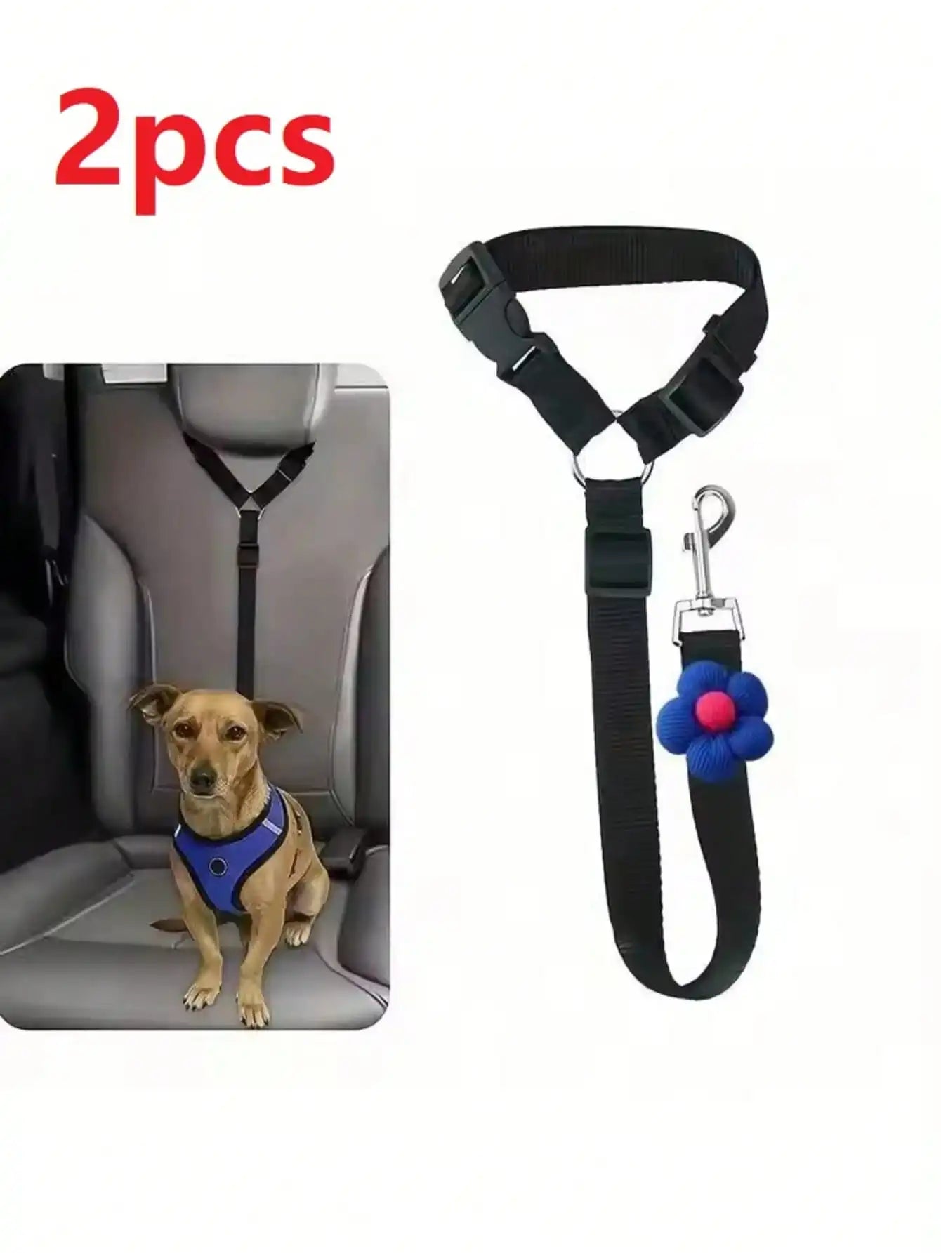 2-in-1 Pet Car Seat Belt & Leash – Adjustable Nylon Dog Harness
