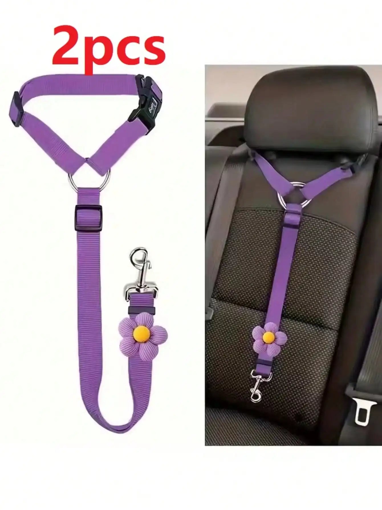 2-in-1 Pet Car Seat Belt & Leash – Adjustable Nylon Dog Harness