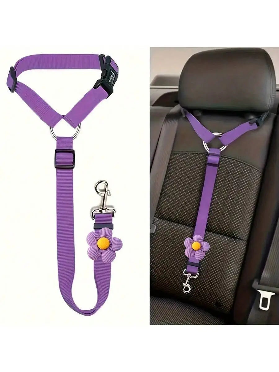 2-in-1 Pet Car Seat Belt & Leash – Adjustable Nylon Dog Harness