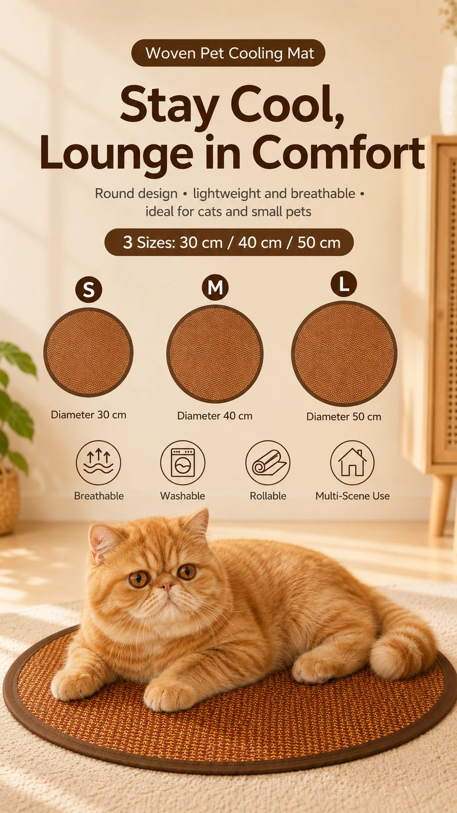 Round Cooling Mat for Cats & Small Dogs – Breathable Washable Pet Pad