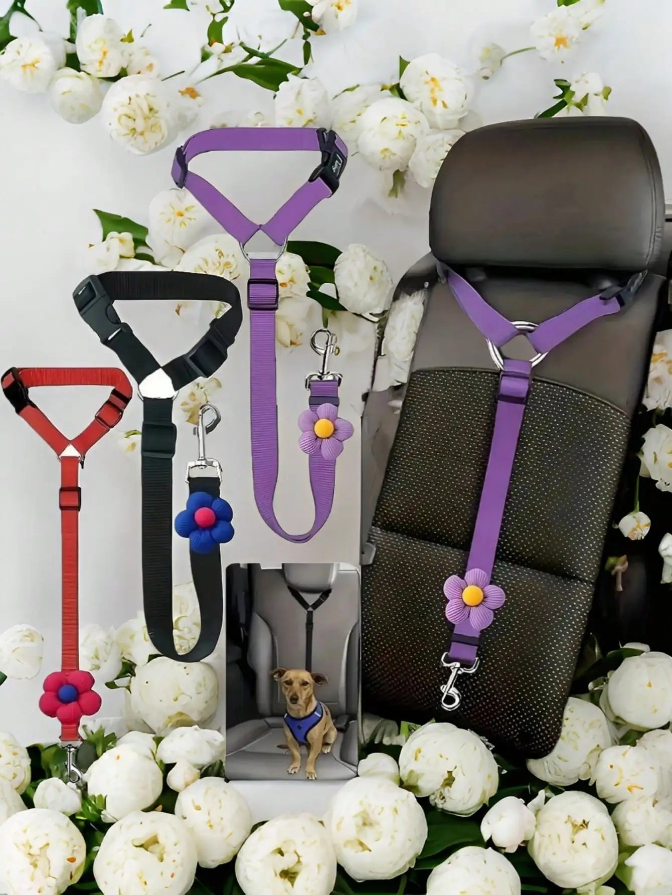 2-in-1 Pet Car Seat Belt & Leash – Adjustable Nylon Dog Harness