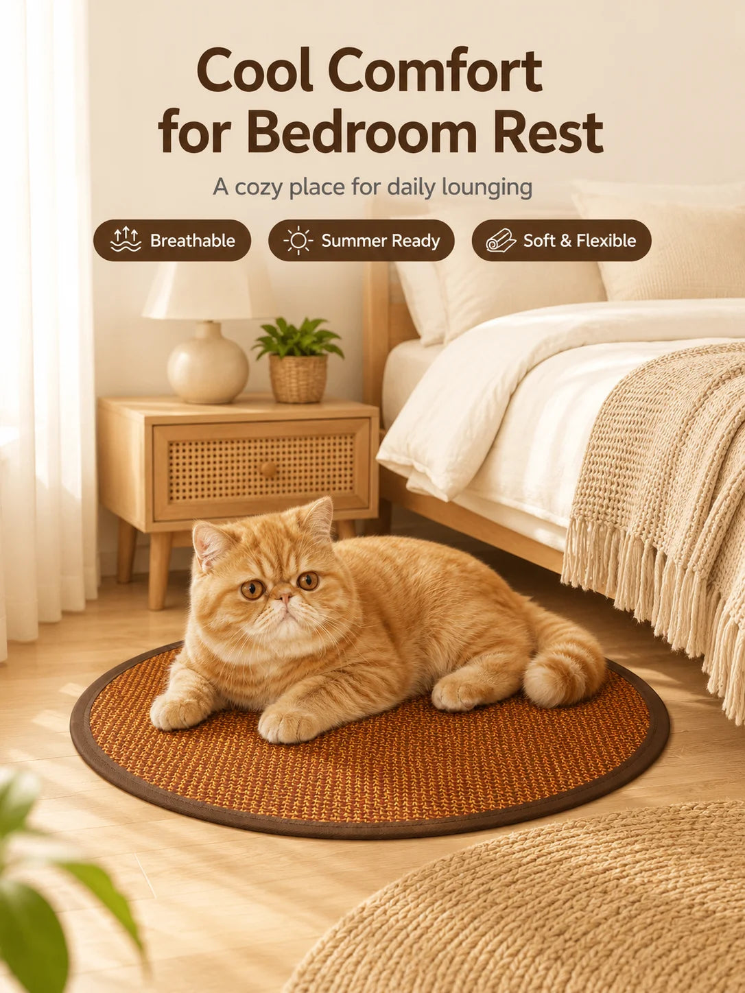 Round Cooling Mat for Cats & Small Dogs – Breathable Washable Pet Pad