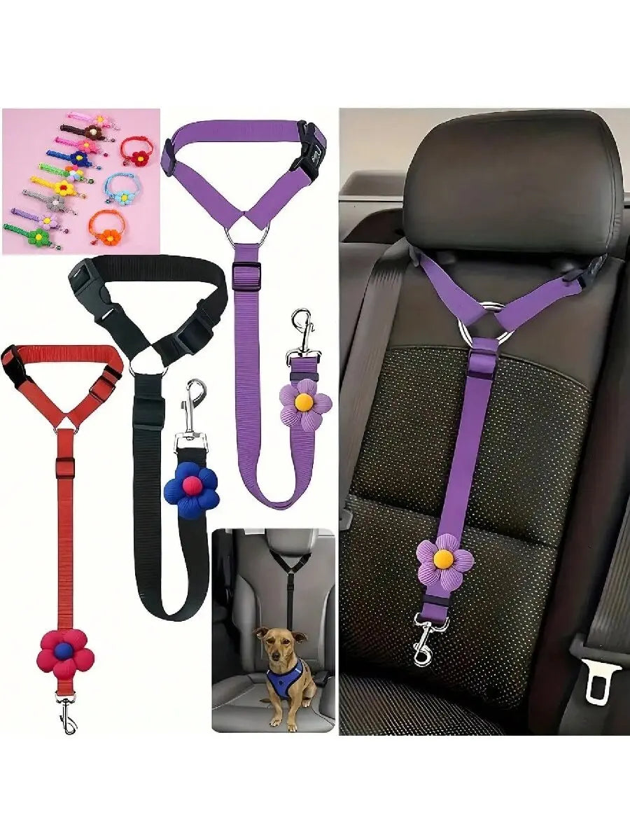 2-in-1 Pet Car Seat Belt & Leash – Adjustable Nylon Dog Harness