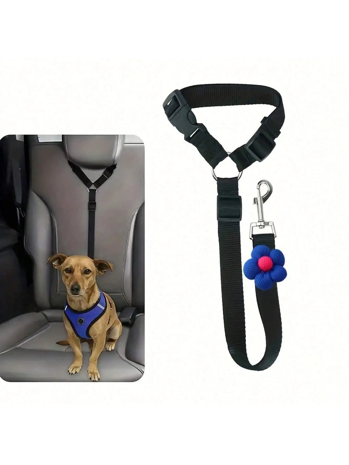 2-in-1 Pet Car Seat Belt & Leash – Adjustable Nylon Dog Harness
