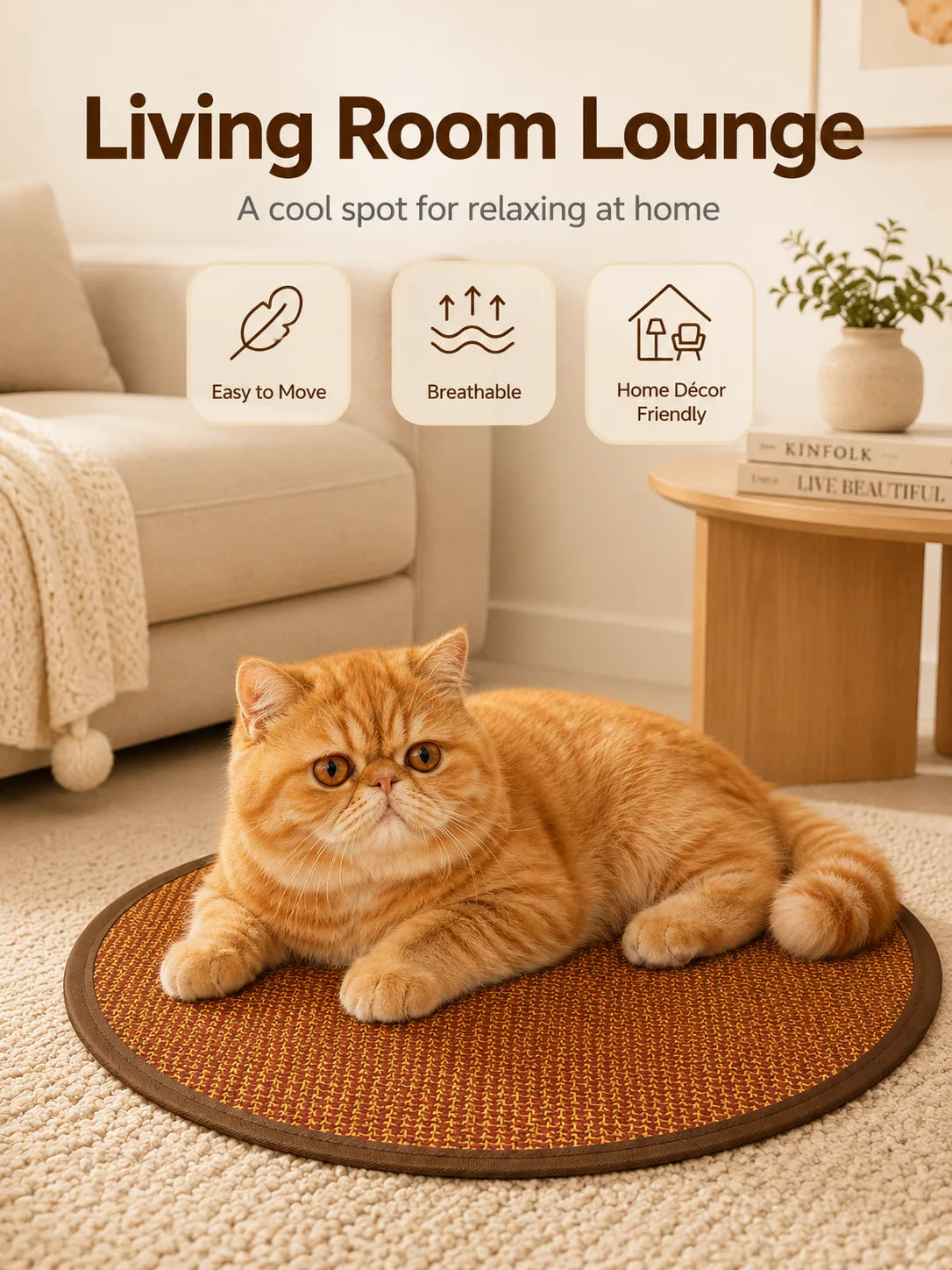 Round Cooling Mat for Cats & Small Dogs – Breathable Washable Pet Pad