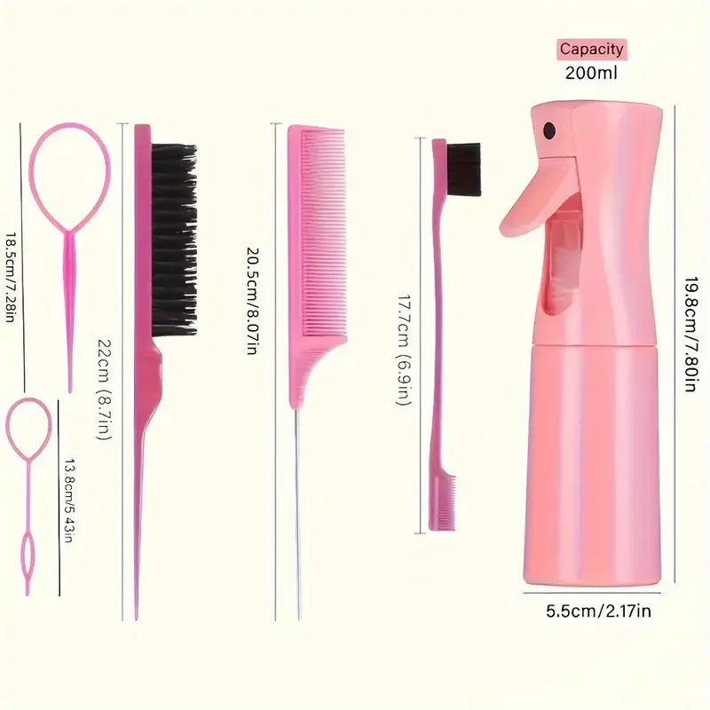 6-Piece Professional Hair Brush Set – Comb, Spray Bottle & Edge Control Tools