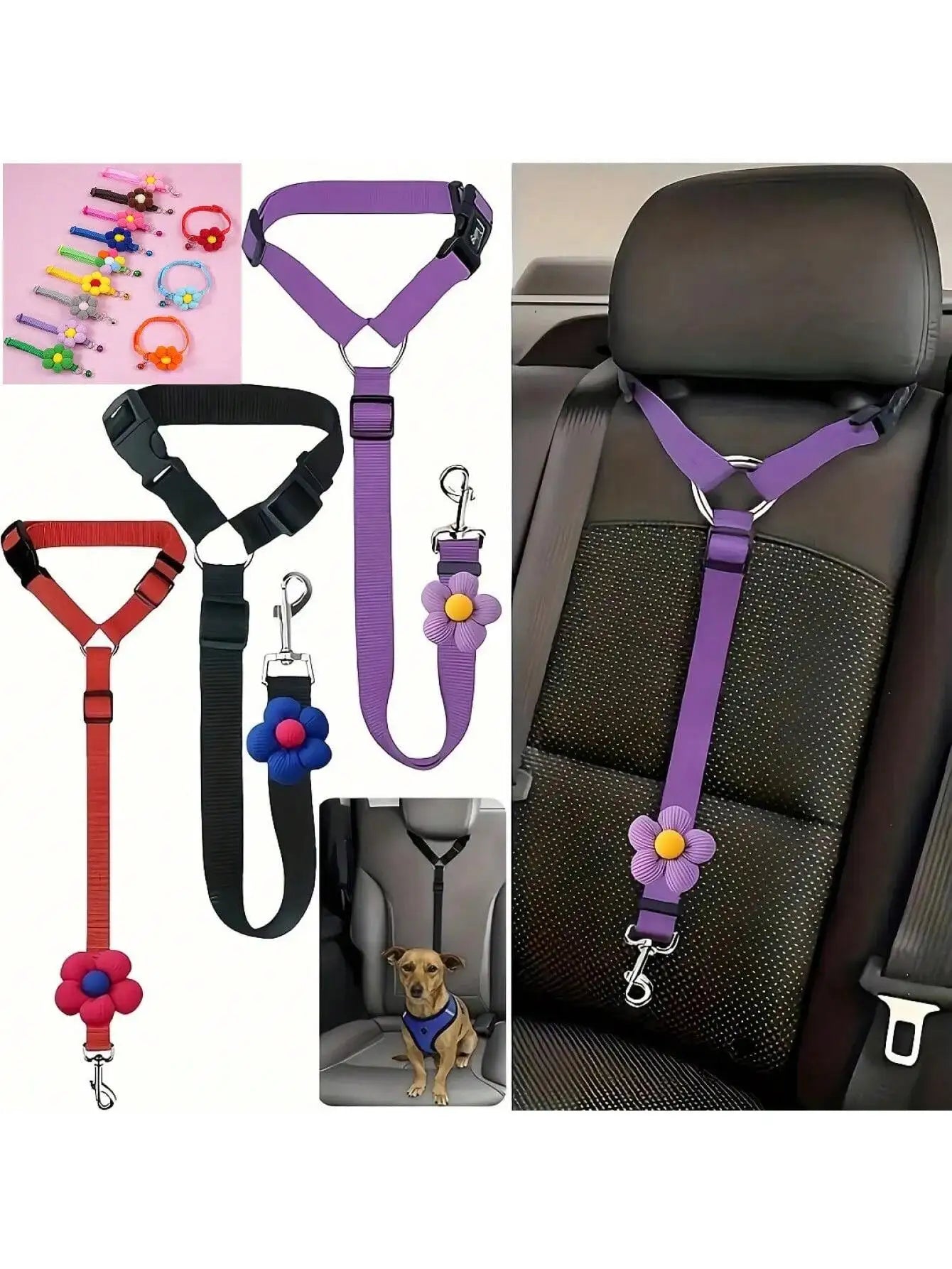 2-in-1 Pet Car Seat Belt & Leash – Adjustable Nylon Dog Harness