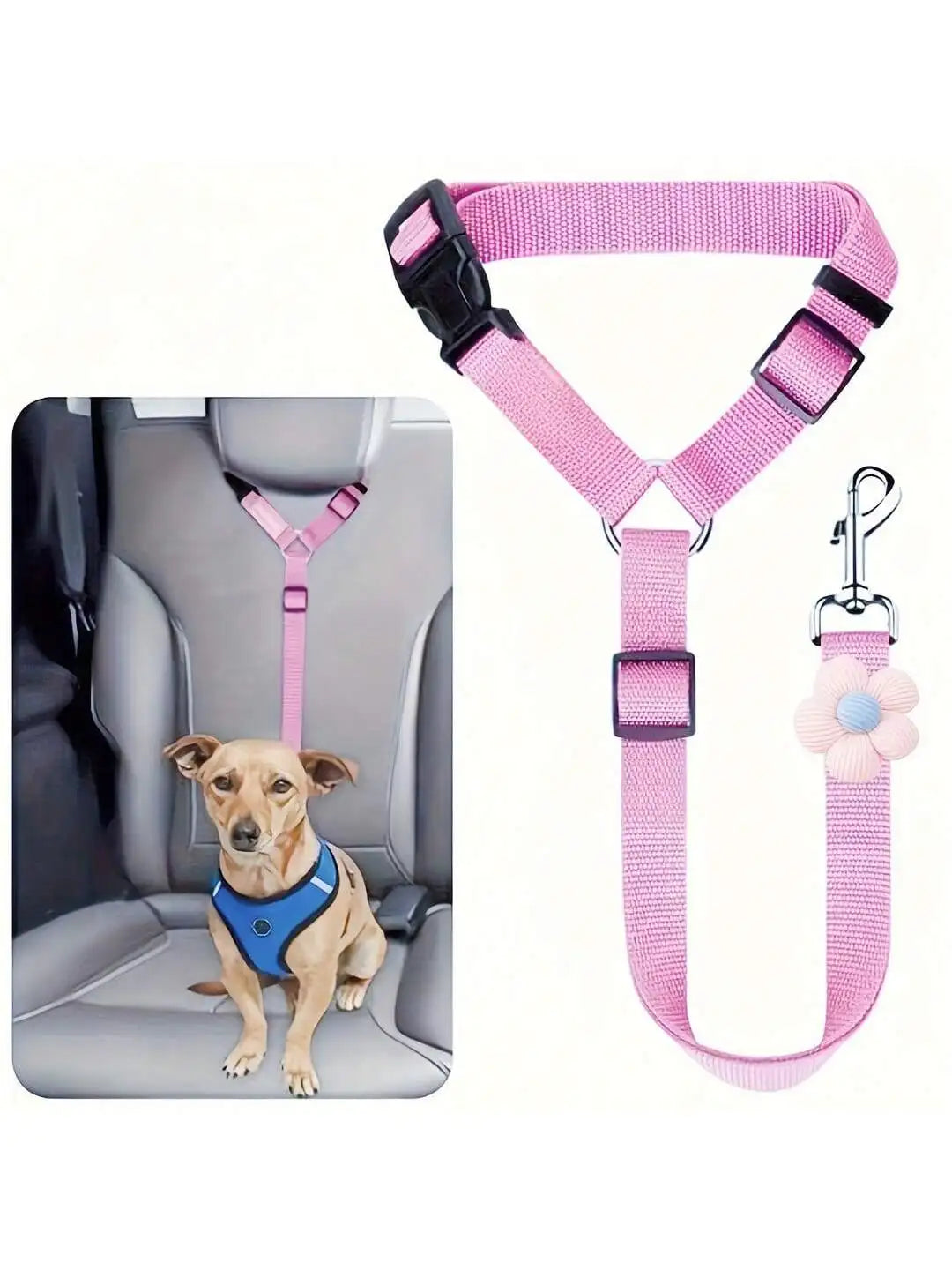 2-in-1 Pet Car Seat Belt & Leash – Adjustable Nylon Dog Harness