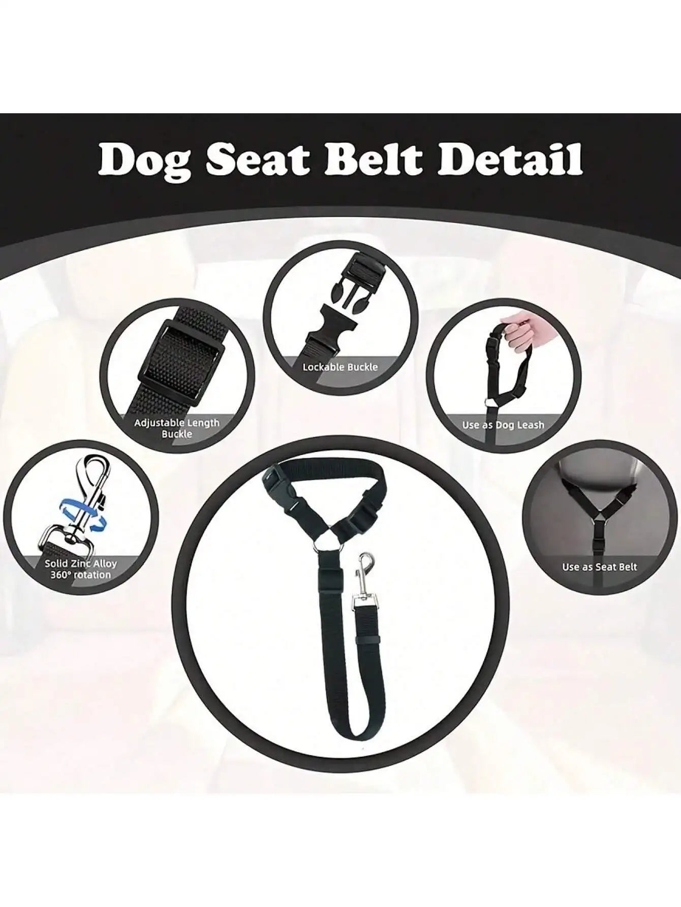 2-in-1 Pet Car Seat Belt & Leash – Adjustable Nylon Dog Harness