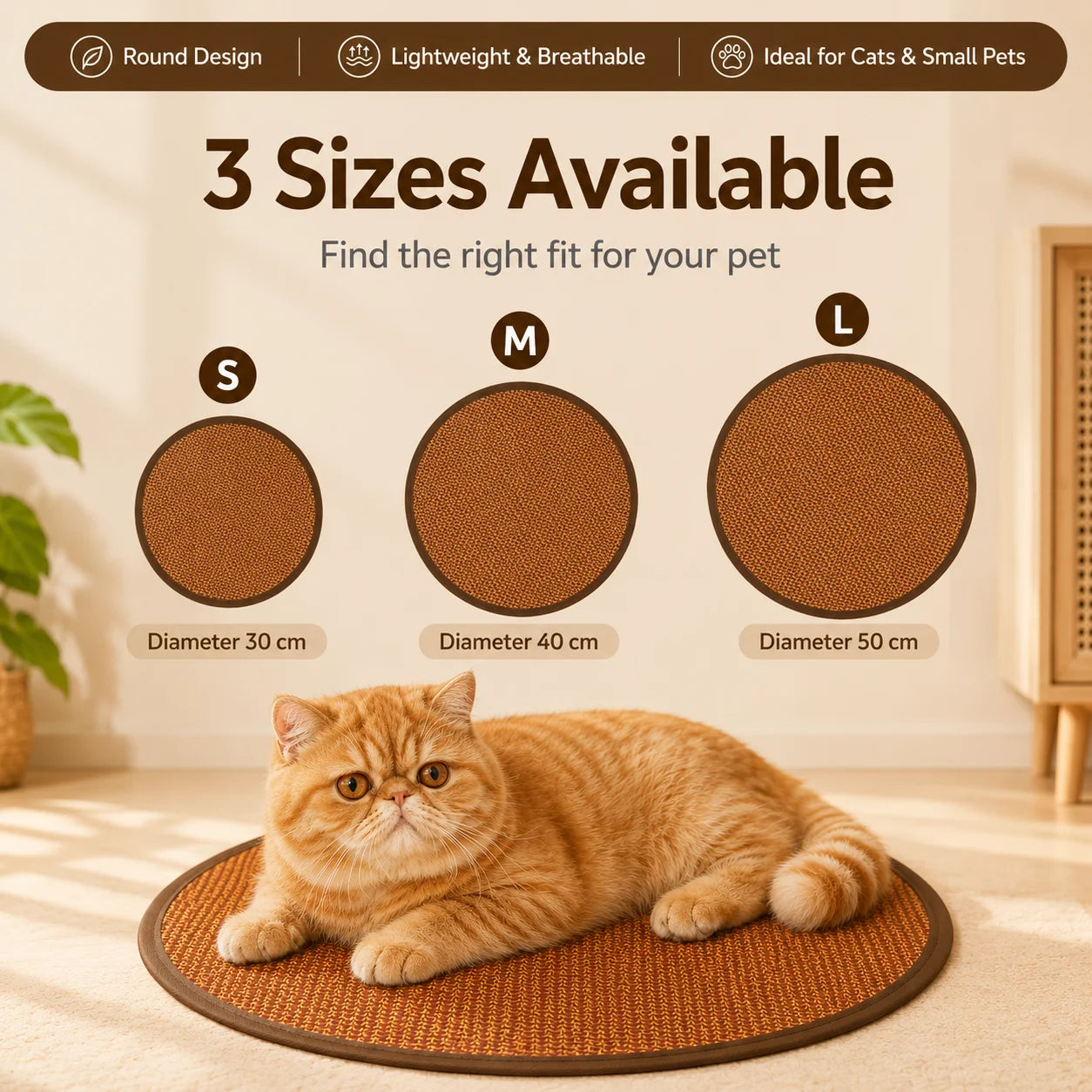 Round Cooling Mat for Cats & Small Dogs – Breathable Washable Pet Pad
