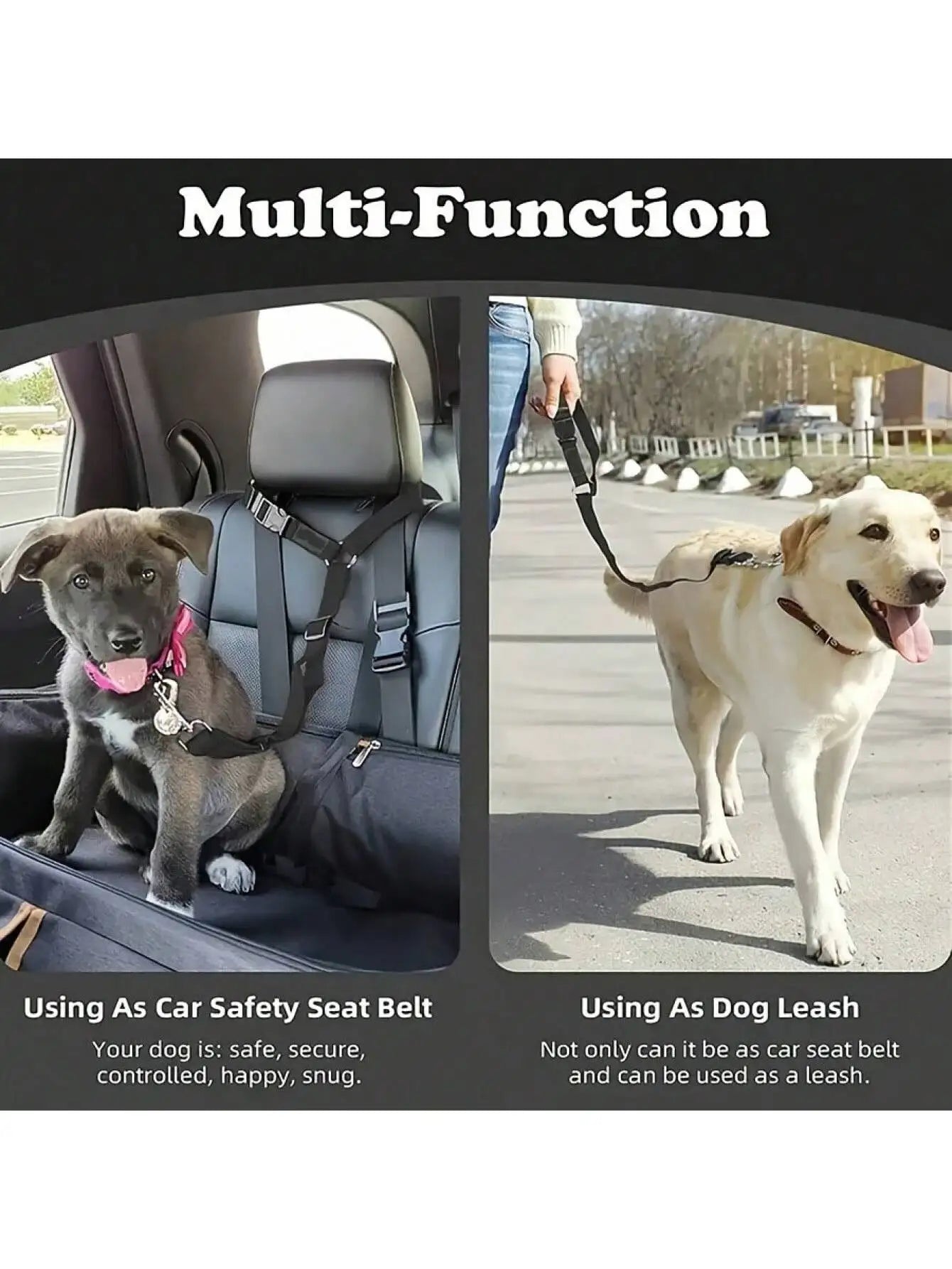 2-in-1 Pet Car Seat Belt & Leash – Adjustable Nylon Dog Harness